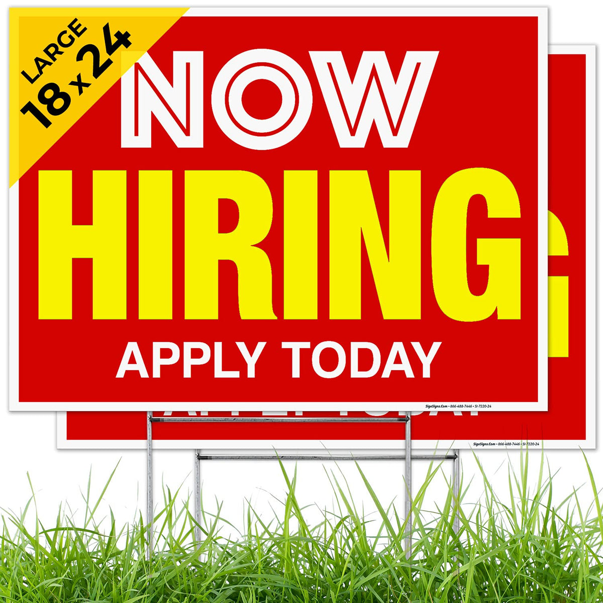 Now Hiring Sign, Help Wanted Signs for Business, (2 Pack) Double Sided Plastic 18x24 2 PK