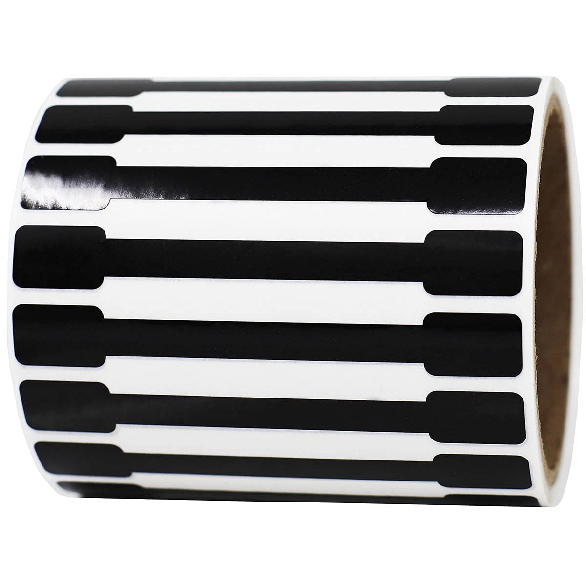 Black blank tamper labels for medication, 0.5 x 4 inches, 500 total labels, produced by , shown on a white background.