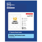 Avery UltraDuty GHS Labels, Waterproof, 2" White Round Labels, 600 Total, Use with Laser Printers 2" 600 labels