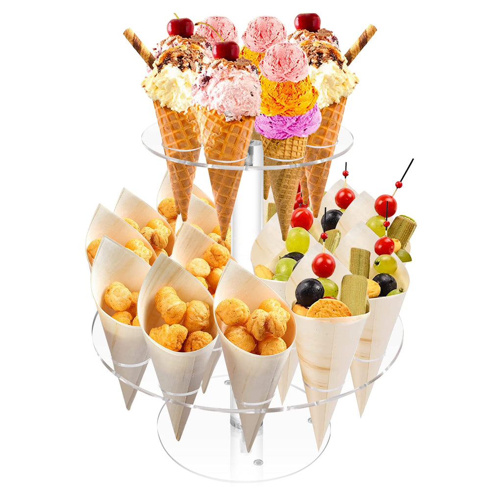 2-Tier Acrylic Ice Cream Cone Holder 24-Hole Waffle Stand