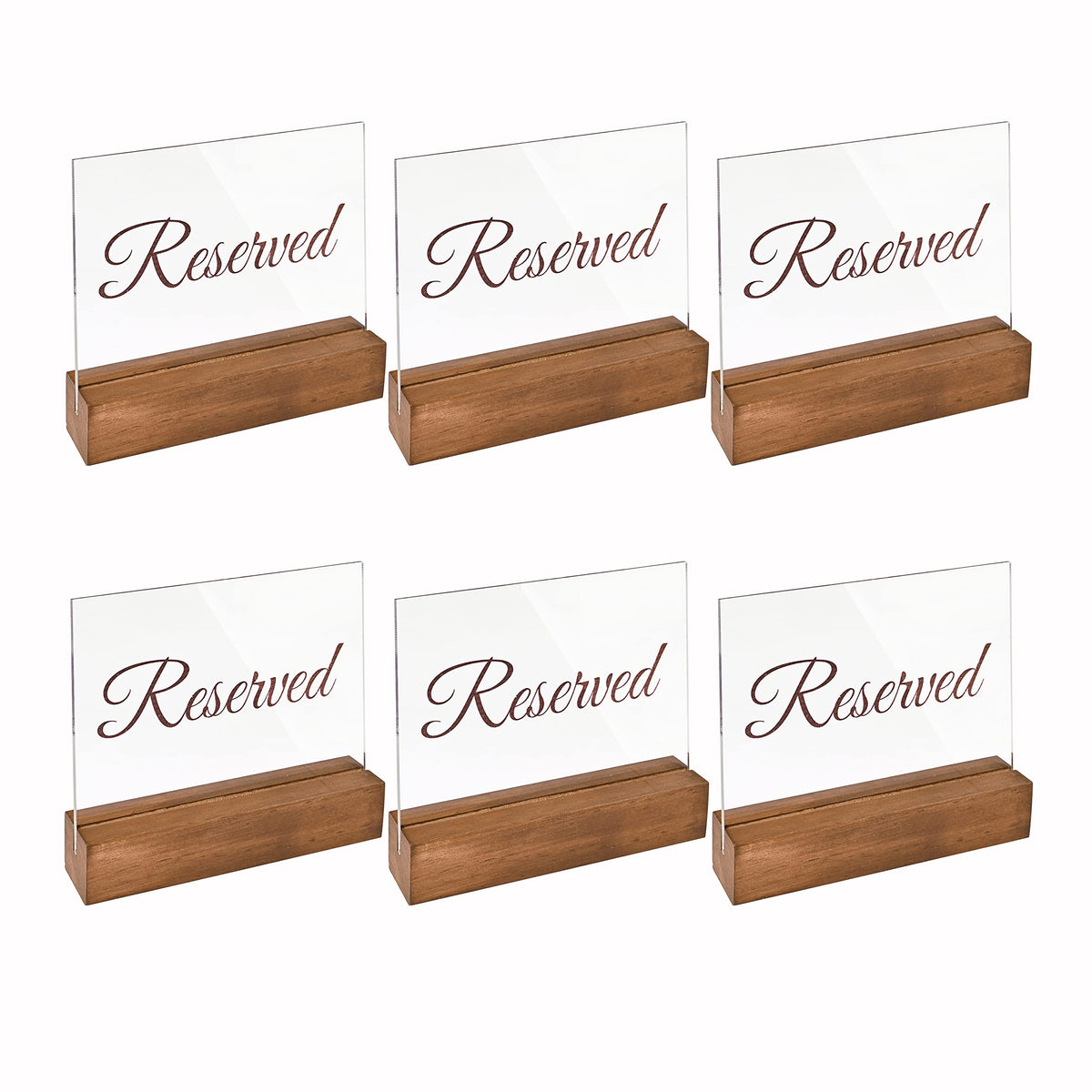 Sparkle Race Reserved Table Signs, 6-Pack Acrylic Reserved Signs for Tables Clear