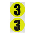 ChromaLabel 3-inch round fluorescent yellow removable color code dot stickers with numbered inventory labels, 100 per pack.