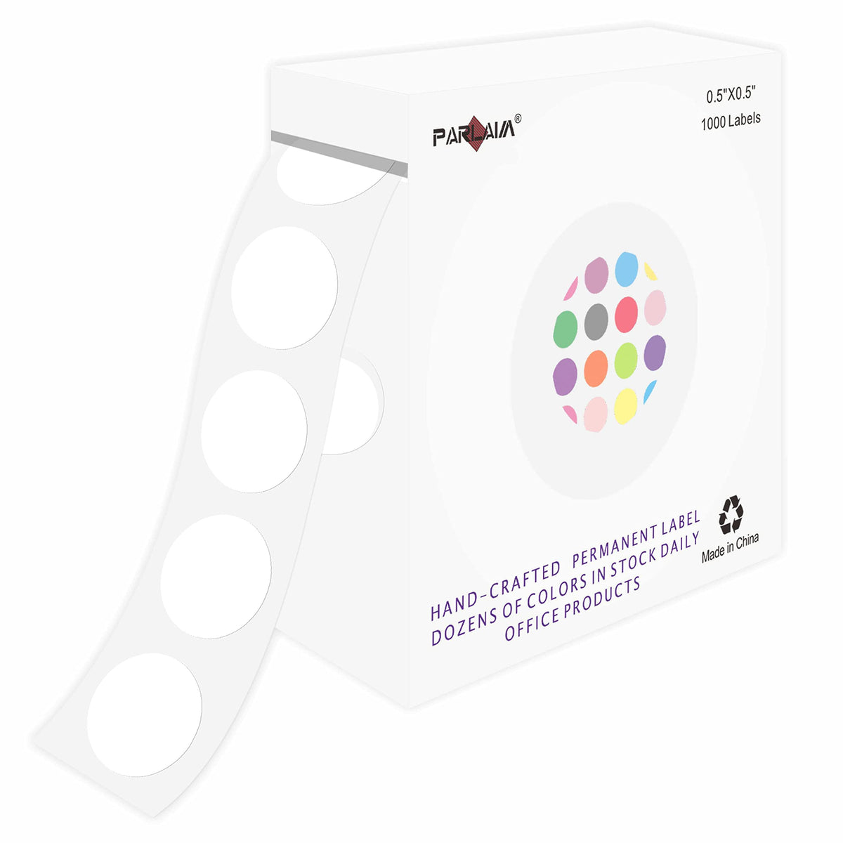 1/2 inch Round Color Coding Labels, 1000pcs Circle Dot Stickers, White 1 Roll-1000PCS