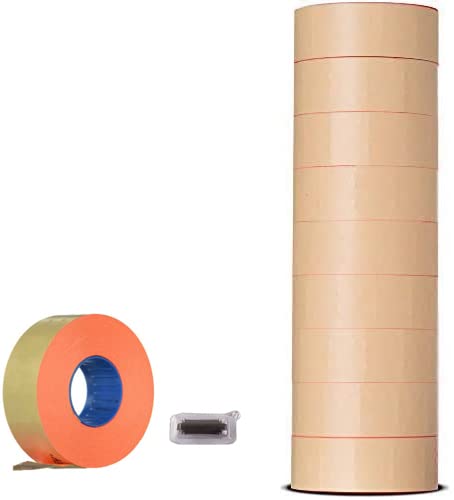 Veltec Premium 2212 Pricing Labels for Garvey and Contact 22-6 22-7 22-8 Price Gun - 9 Rolls, 11,000 Labels and Free Inker (Red) Red