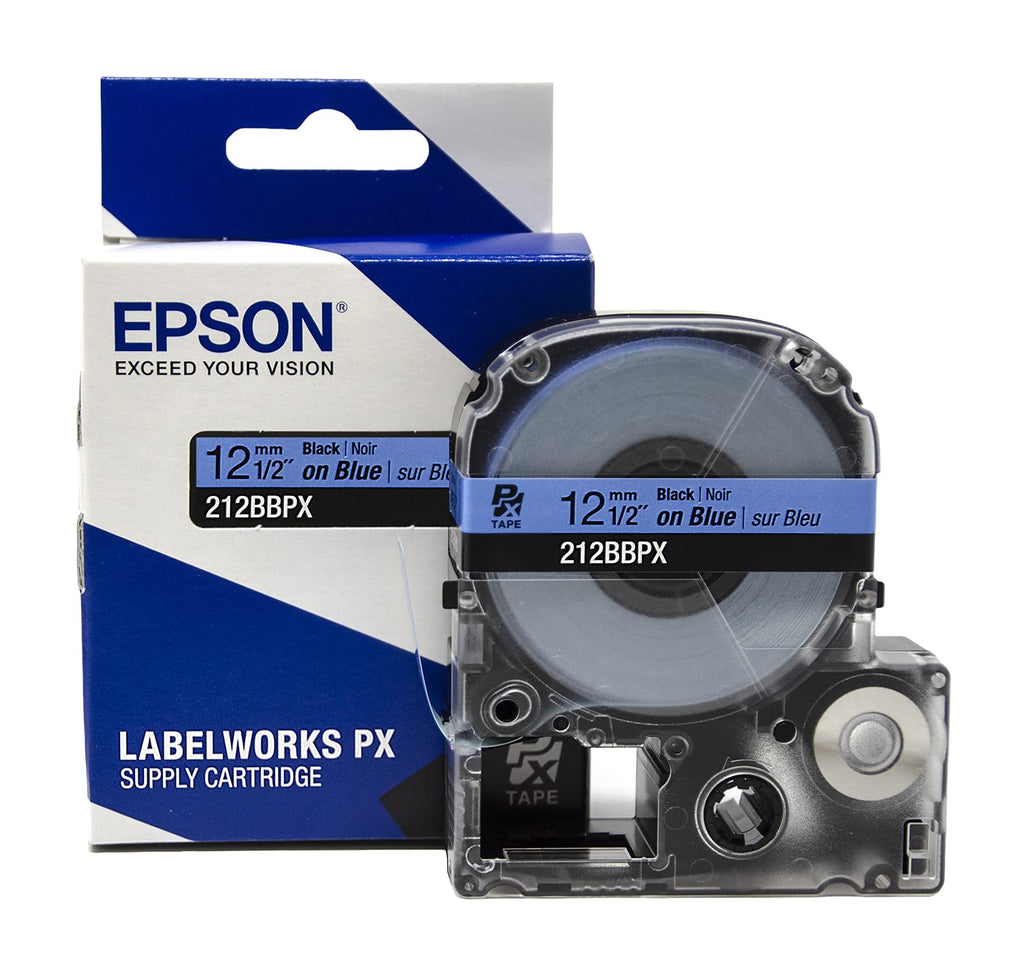 Epson LABELWORKS 212BBPX Label Tape - Black on Blue - 1/2" (12mm), 30ft 12mm