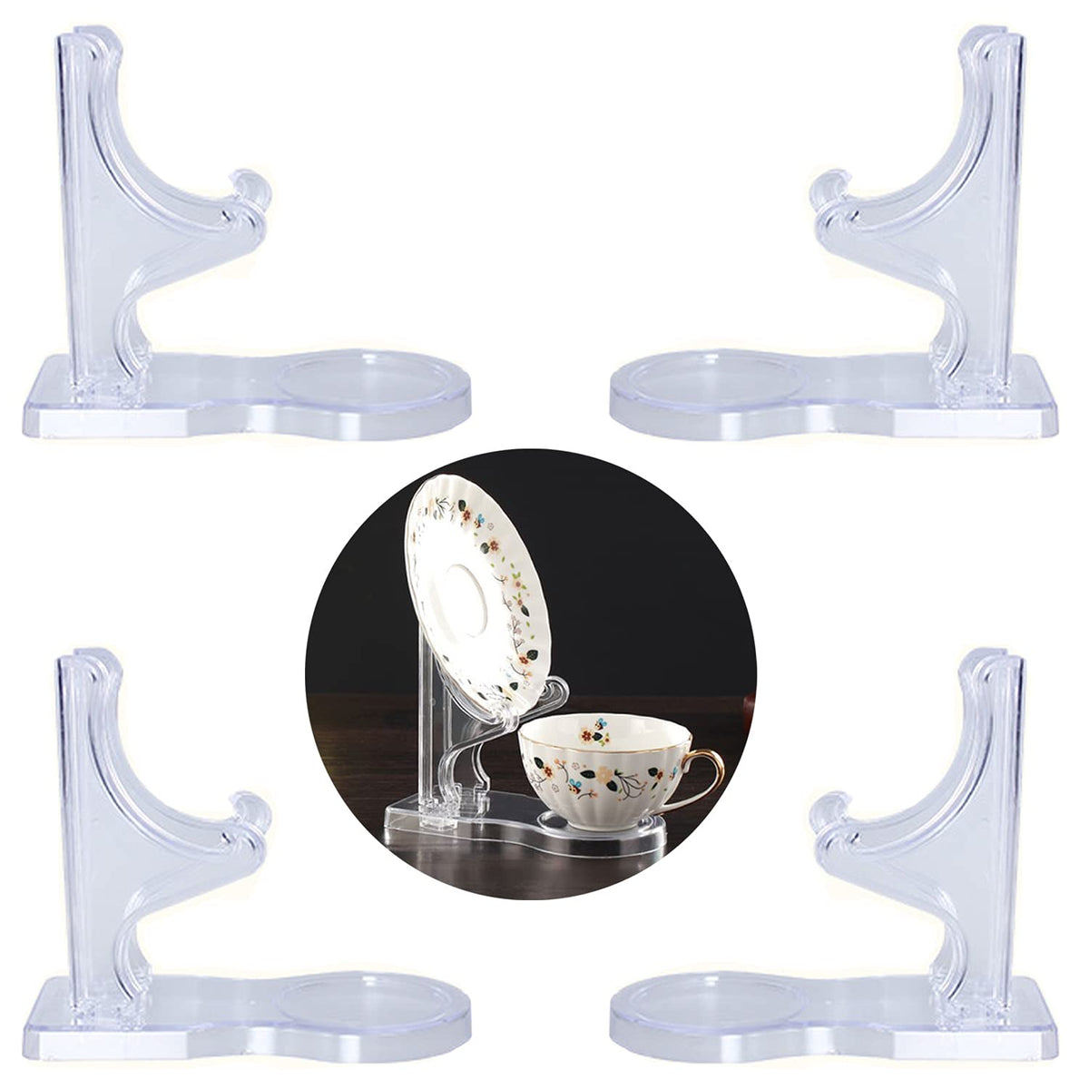 Tea Cup and Saucer Display Stands Coffee Teacups Shelf Display Rack High Legs 4 Packs