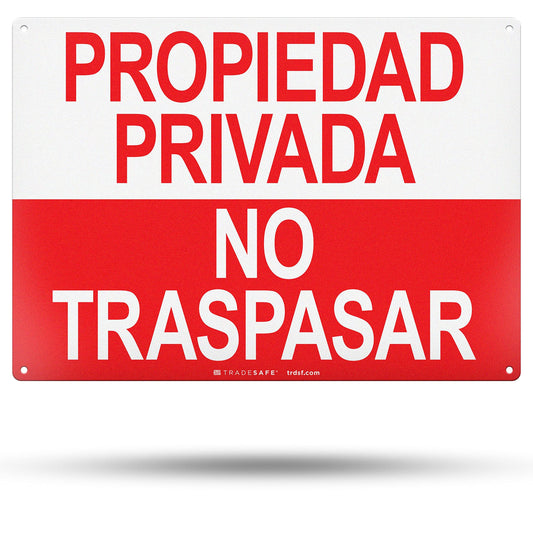 TRADESAFE Private Property No Trespassing Sign - Propiedad Privada No Traspasar Spanish Sign, Quick Install, Light Reflective, UV-Resistant, Waterproof, 14” X 10” Aluminum Safety Signs Propiedad Privada, No Traspasar