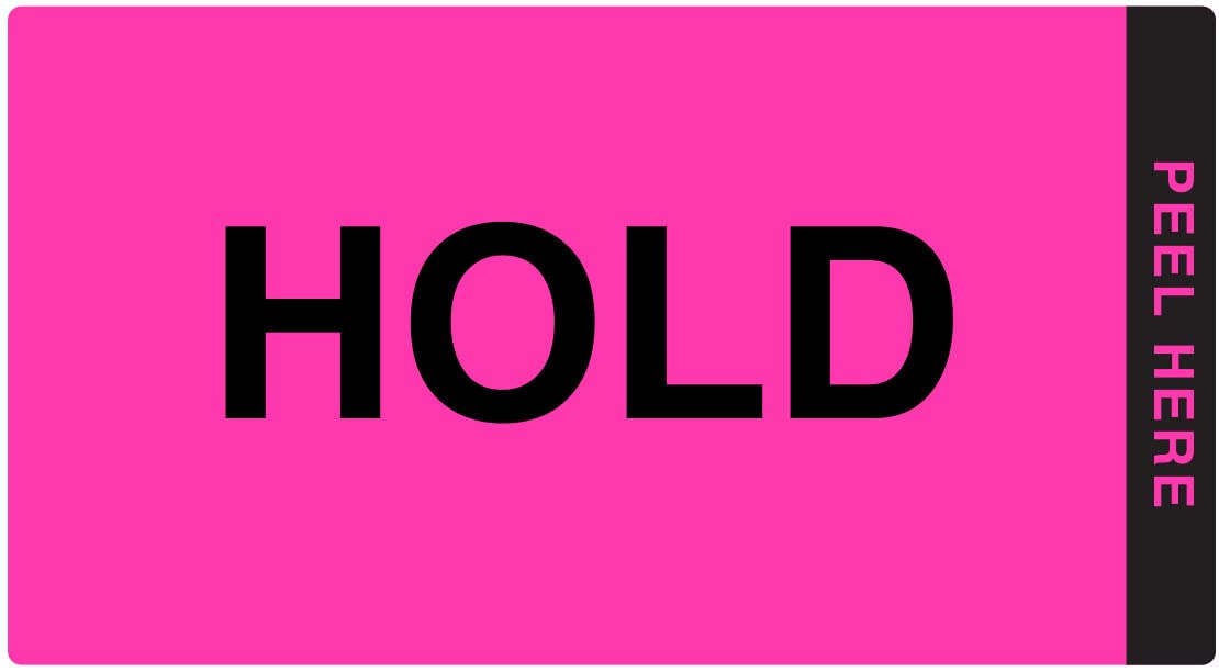 ChromaLabel fluorescent pink and yellow double-layer quality control labels with hold and released imprints, 2.88 x 3 inches, pack of 25.
