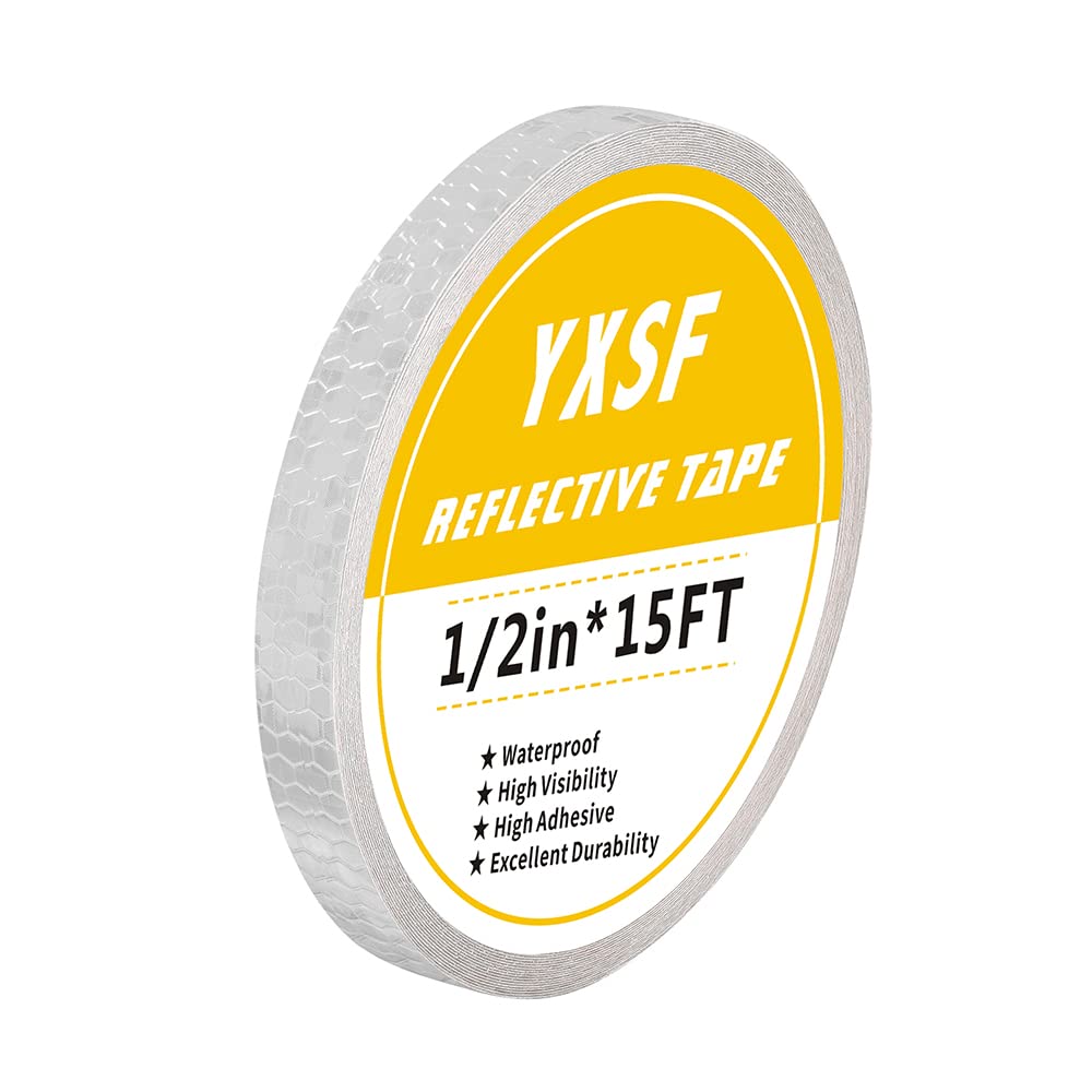 White Reflective Tape,1/2 Inch×15 Feet Reflective Strips,1.2 CM x 4.5 M，Viscosity Waterproof Reflective Tape for Bikes Cars Motorcycles Raincoat 1/2 IN*15FT White
