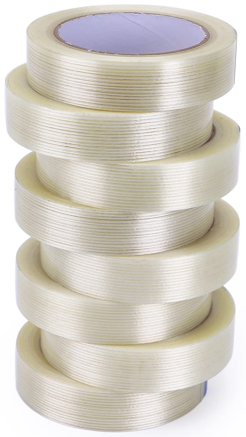 8-Pack Filament Strapping Tape 6.3mil x 1inch x 27yds Commodity Grade Heavy Duty Transparent Reinforced Fiberglass Tape, Thickened and Super Sticky 8 Pack 1in(2.5cm)*82ft(25m) 6.3mil