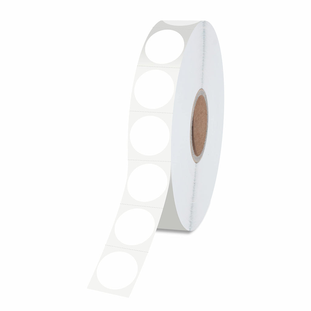 1500 PCS round white color code dot stickers on a roll, permanent inventory labels with perforation line from Hebayy for office or retail use.