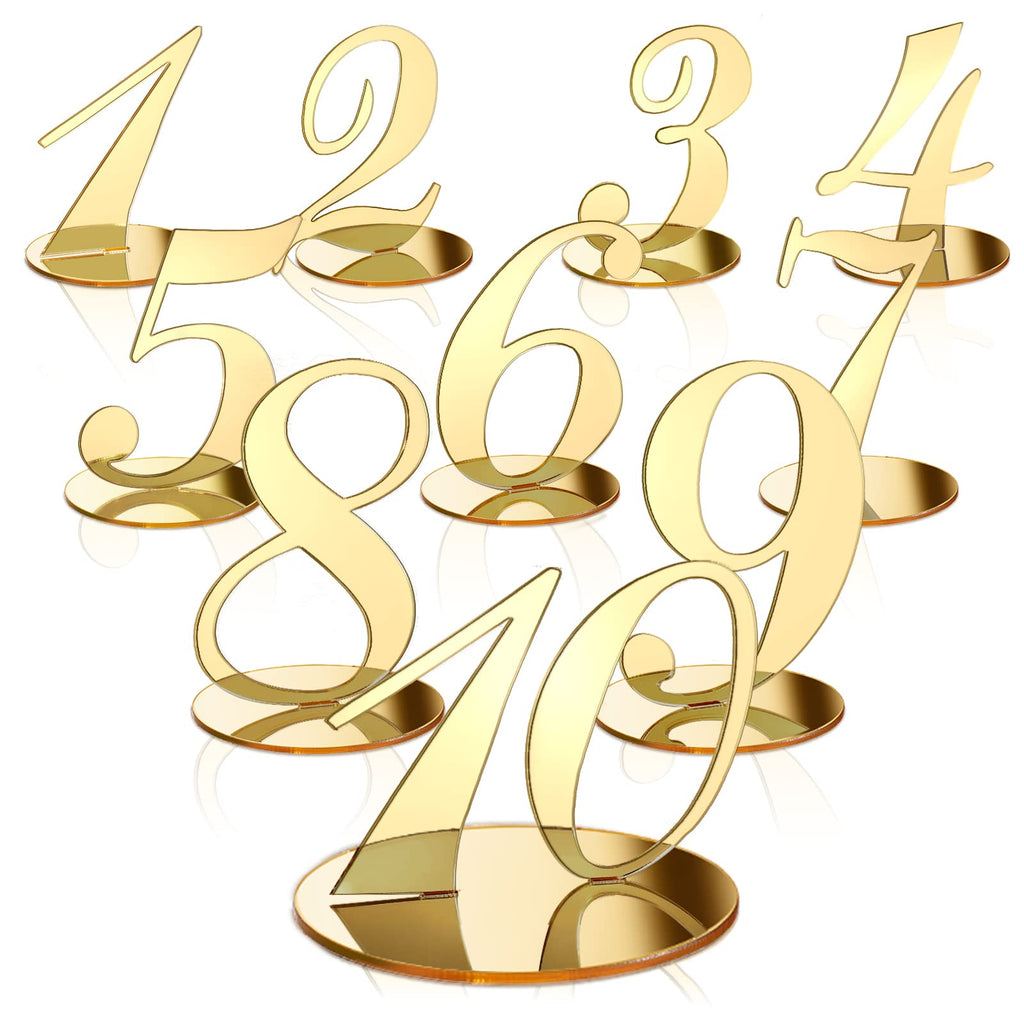 Yalikop 10 Pcs Wedding Table Numbers with Holder 1-10 Mirror, Gold