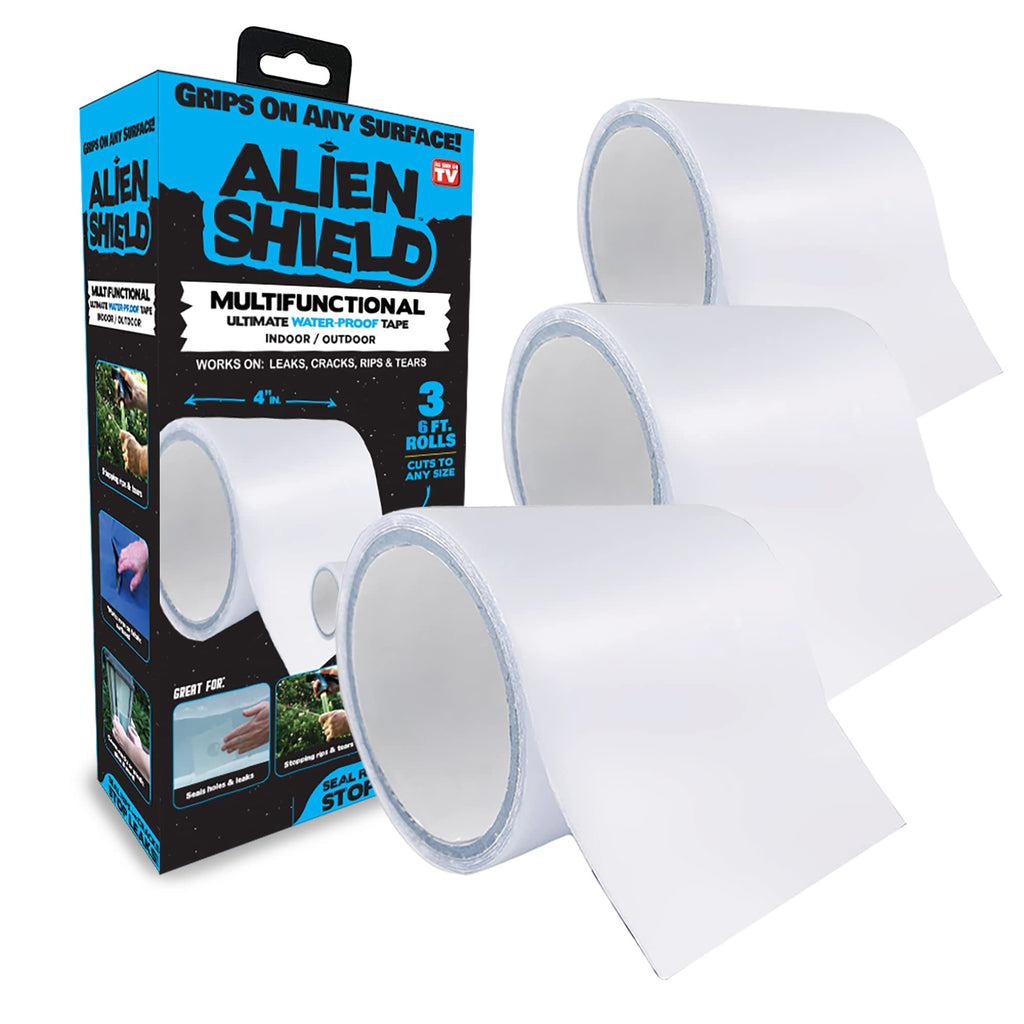 Alien Shield Deluxe Transparent Sealing Tape Waterproof Repair Tape Adhesive Strips Patch Tape to Repair Tears, Cracks, and Leaks, 3 Rolls Total 19.5" L x 4” W As Seen On TV
