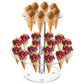 Hacaroa Acrylic Ice Cream Cone Holder, 24 Holes Waffle Sushi Hand Roll Stand Double Layer Cone Display Stand, Clear Food Display Stand Rack for Birthday Parties, Weddings, Christmas, Flower Shape
