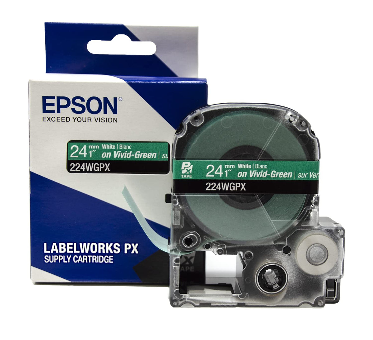 Epson LABELWORKS 224WGPX Label Tape - White on Green - 1" (24mm), 30ft