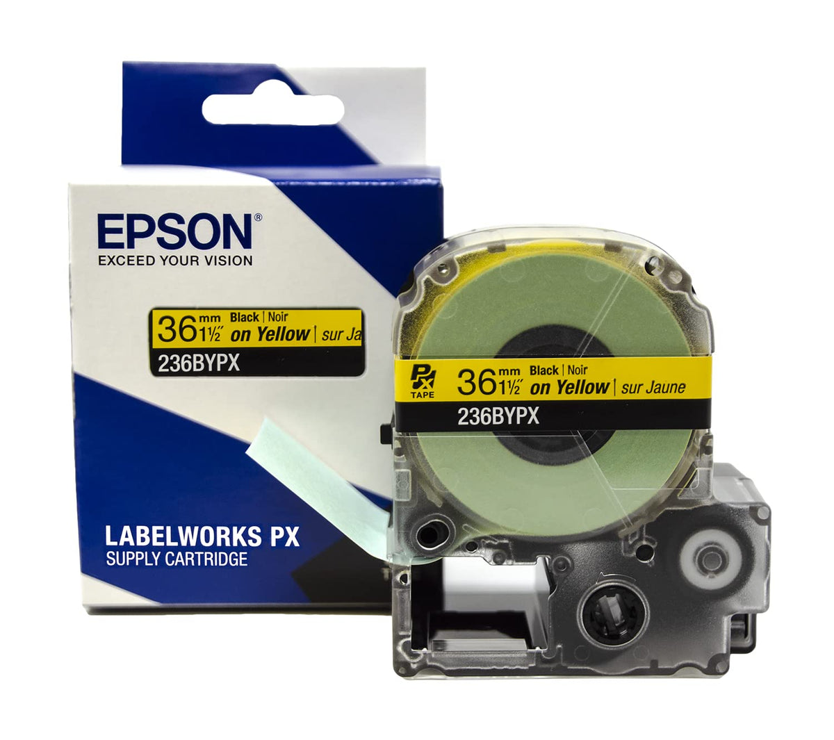 Epson LABELWORKS 236BYPX Label Tape - Black on Yellow - 1.5" (36mm), 30ft 36mm