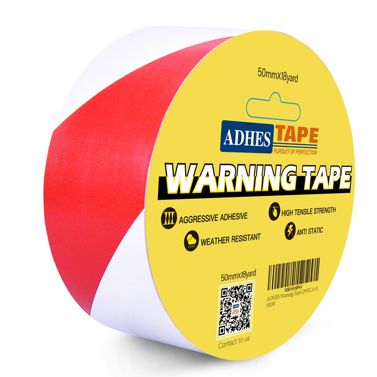ADHES Hazard Tape Safety Warning Red White Stripe PVC Self Adhesive red and white 2in x 18yd 1