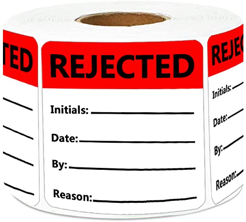 Red Top Label rejected inventory stickers for quality control, 1.8x2 inch color coding tape, 500 pieces.