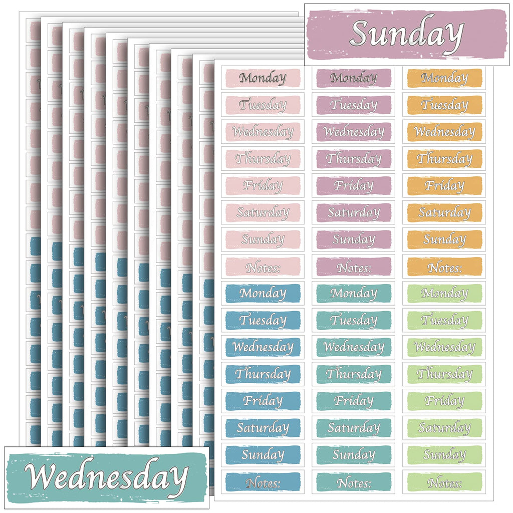 Set of 480 silver foiled day of the week stickers for planners, featuring Monday to Sunday date covers and decorative labels.
