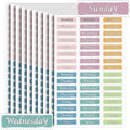 Set of 480 silver foiled day of the week stickers for planners, featuring Monday to Sunday date covers and decorative labels.