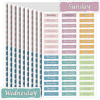 Set of 480 silver foiled day of the week stickers for planners, featuring Monday to Sunday date covers and decorative labels.