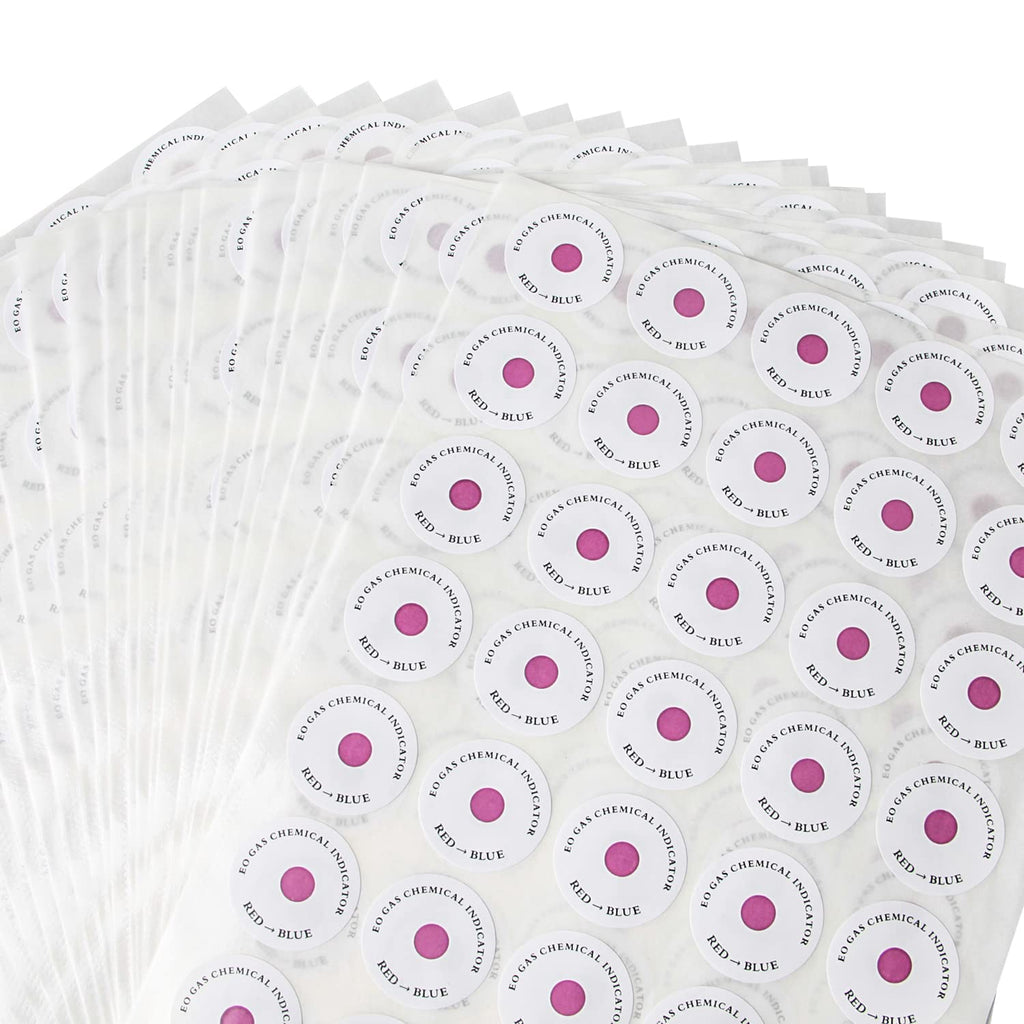 Sinicmed ETO sterilization indicator label sticker on sterilization pouch for ethylene oxide sterilizer, visible in the image.