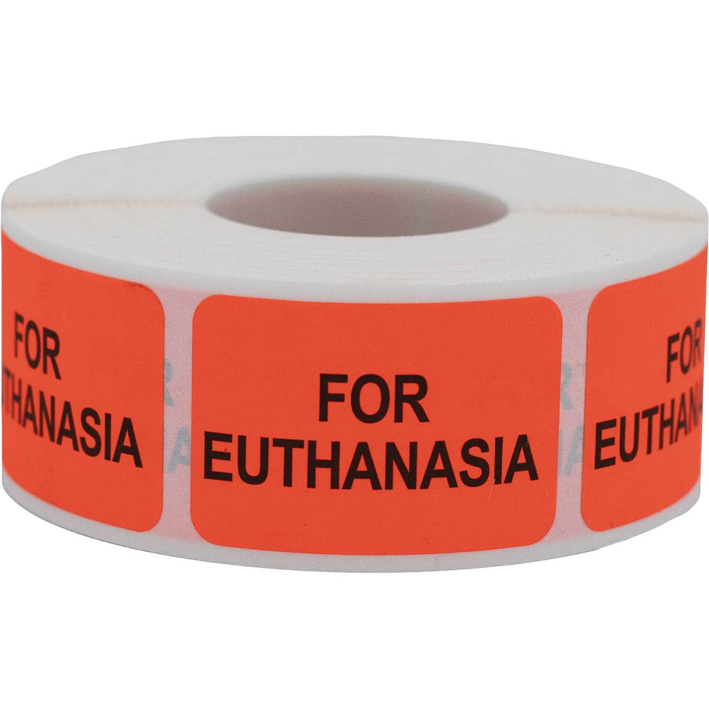 Color-coding veterinary euthanasia labels, 1x1.5 inch stickers, set of 500, featuring bright colors for easy identification.