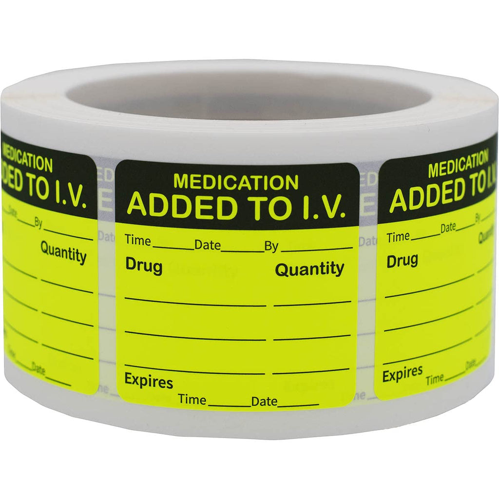 Two sheets of 2x2 inch veterinary medication labels with 500 stickers, featuring clear medication and dosage information.