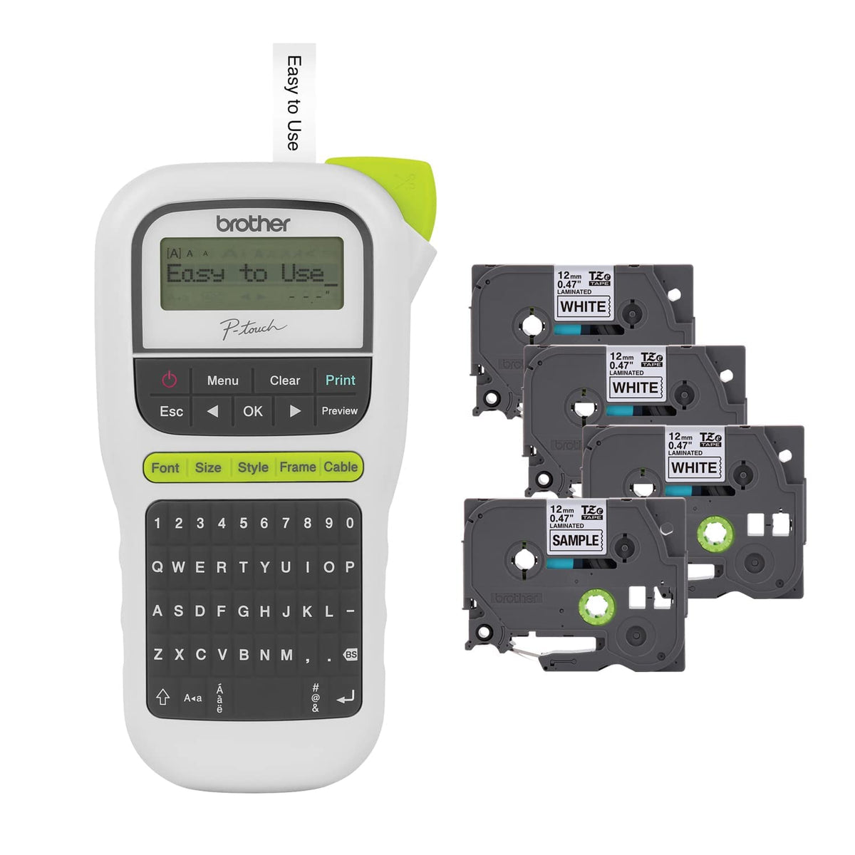 Brother P-Touch, PTH110BP, Easy Portable Label Maker Bundle (4 Label Tapes Included), White, Small New PTH110 Bundle 8" x 4.3" x 2.2"