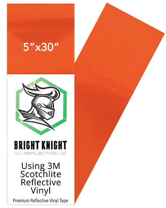 BRIGHT KNIGHT DECALS Orange 5x30 Reflective Tape - 3M Vinyl Motorcycle Helmet Sticker, Waterproof, Removable, for Trailers, Cars, Bikes, Rims