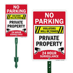 SmartSign 10 x 7 inch 'No Parking Violators Towed, Private Property, 24 Hour Surveillance' LawnPuppy Yard Sign and 18 inch Stake Kit, 40 mil Laminated Rustproof Aluminum, Set of 1 7" x 10" Aluminum Sign with 18" Stake