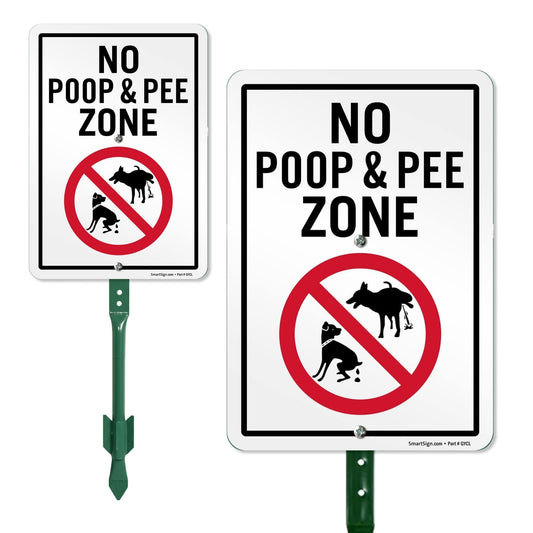 SmartSign 10 x 7 inch “No Poop And Pee Zone” LawnPuppy Yard Sign and 18 inch Stake Kit, 40 mil Laminated Rustproof Aluminum, Red, Black and White, Set of 1 7" x 10" Aluminum Sign with 18" Stake