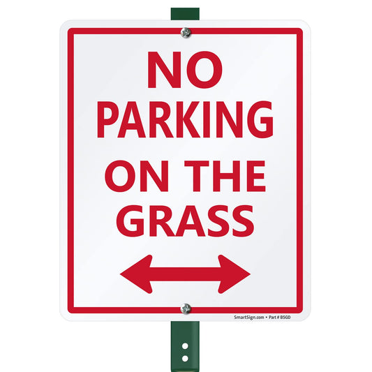 SmartSign 12 x 10 inch “No Parking On The Grass” Arrow Yard Sign with 3 foot Stake, 40 mil Laminated Rustproof Aluminum, Red and White, Set of 1