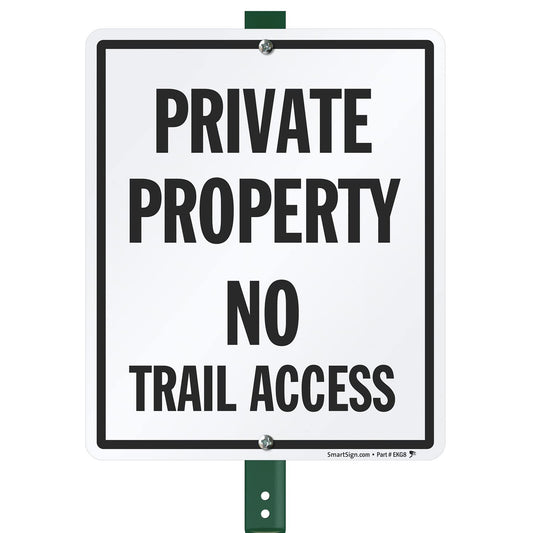 SmartSign 12 x 10 inch “Private Property - No Trail Access” LawnBoss Yard Sign with 3 foot Stake, 40 mil Laminated Rustproof Aluminum, Black and White, Set of 1