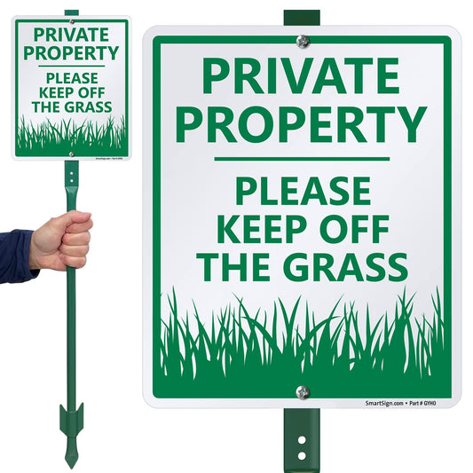 SmartSign 12 x 10 inch “Private Property - Please Keep Off Grass” LawnBoss Yard Sign with 3 foot Stake, 40 mil Laminated Rustproof Aluminum, Green and White, Set of 1