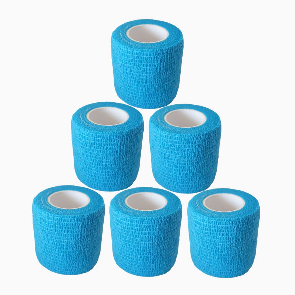 Baisunt 6 Pack 2 Inches Cohesive Bandage Self Adhesive Wrap Elastic Self Adherent Vet Wrap Breathable Self Stick Tape for Wrist, Ankle, Sports, Tatoo Wrap(5 Yards, Blue) 2 Inch