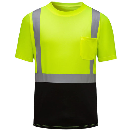 High Visibility Shirts Quick Dry Safety T Shirts with Reflective Strips and Pocket Short Sleeve Mesh Hi Vis Construction Work Class 2 Shirt for Men/Women Black Bottom Lime,Medium Medium Lime 02