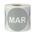March, Months of the Year (2 inch, Grey - 600 Labels) Circle Dot March Stickers for Perishable Items, Inventory or Medications