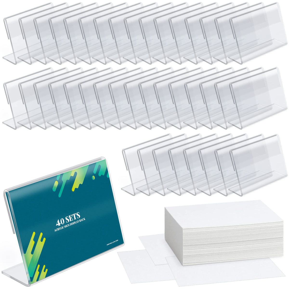 40 Pack Mini Clear Acrylic L-Sign Holders, 3.5 x 2.4 Inch
