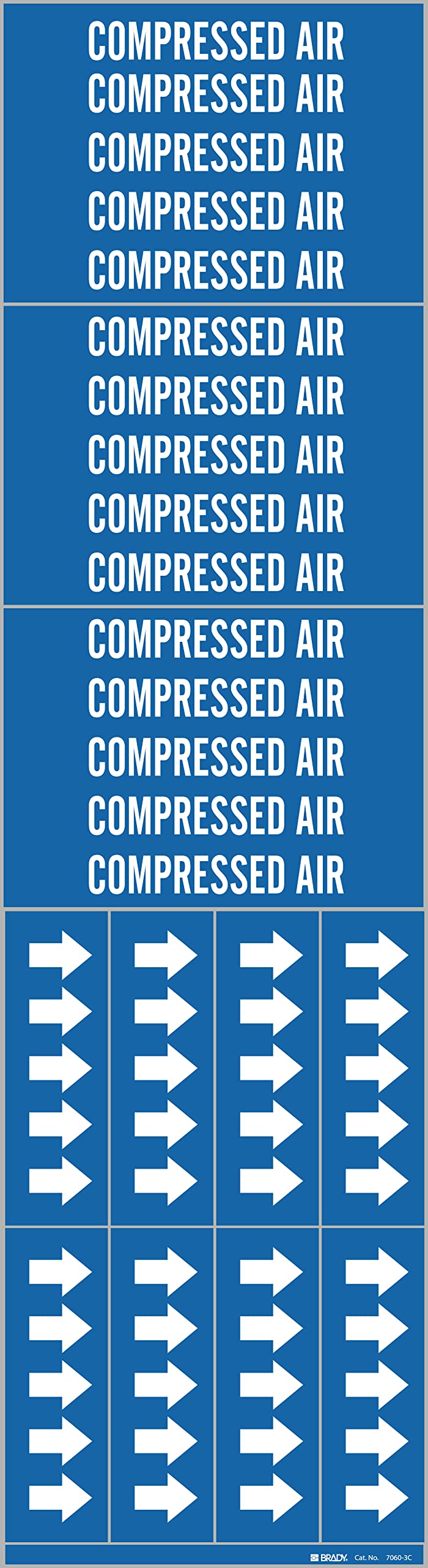 Brady 7060-3C-PK, Compressed AIR Pipe Marker Arrows Vinyl White on Blue 3 per Card, 5 PK, Legend 'Compressed AIR'