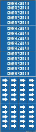 Brady 7060-3C-PK, Compressed AIR Pipe Marker Arrows Vinyl White on Blue 3 per Card, 5 PK, Legend 'Compressed AIR'