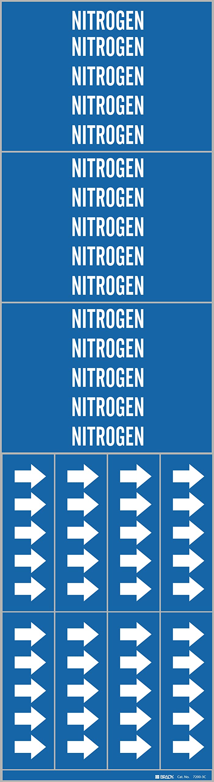 Brady 7200-3C-PK, NITROGEN Pipe Marker with Arrows White on Blue 3 per Card, 5 PK, Legend 'NITROGEN'