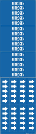 Brady 7200-3C-PK, NITROGEN Pipe Marker with Arrows White on Blue 3 per Card, 5 PK, Legend 'NITROGEN'