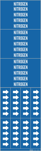 Brady 7200-3C-PK, NITROGEN Pipe Marker with Arrows White on Blue 3 per Card, 5 PK, Legend 'NITROGEN'