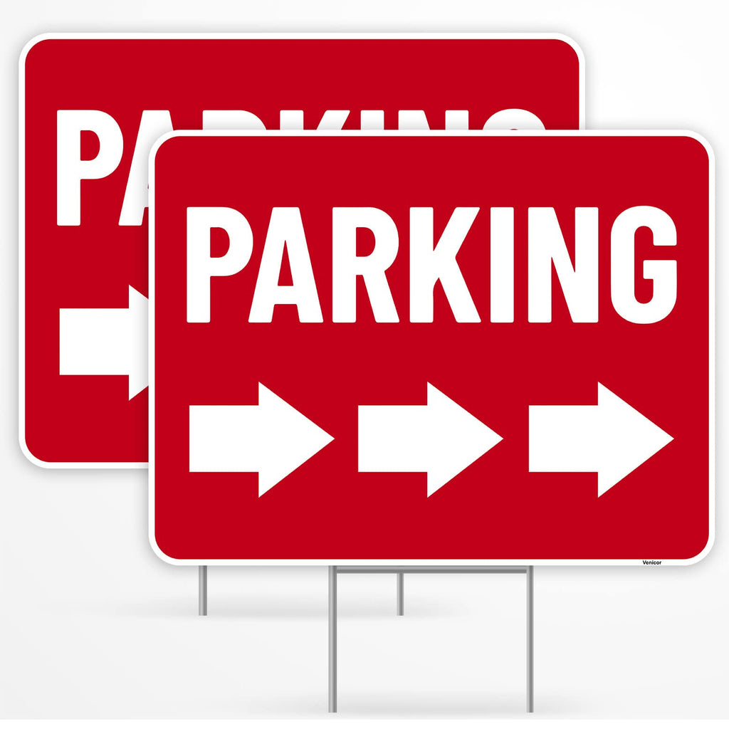 2PC Parking Sign with Stake, 17 Inches by 13 Inches - Double Sided Signs - Corrugated Plastic - Parking Sign for Event with Stand 2 Pack