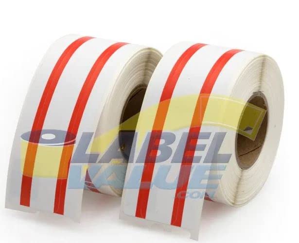Red stripe Dymo-compatible file folder labels by Labelvalue, 130 labels per roll, two rolls per pack, suitable for organizing files.