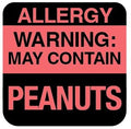 ChromaLabel 1 Inch permanent square allergy warning labels with peanut allergy color code, 1,000 per pack, for safety and identification.