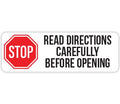 ChromaLabel 1x3 inch all-purpose color-code rectangle stickers with "Stop Read Directions" message, 250 per roll.