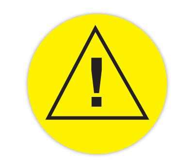 ChromaLabel 2-inch yellow round universal warning labels for all-purpose use, shown in a pack of 100.