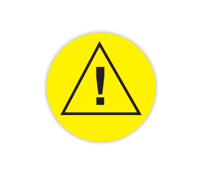 Yellow ChromaLabel 1-inch round warning labels with universal color code, pack of 500, for all-purpose safety marking.